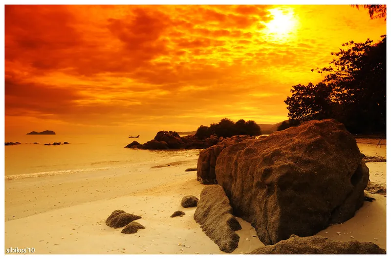 Sunset over Batu Ferringhi beach, Penang